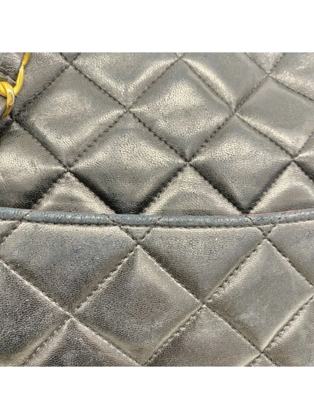Chanel Shoulder Bag Quilted Lambskin Black Gold